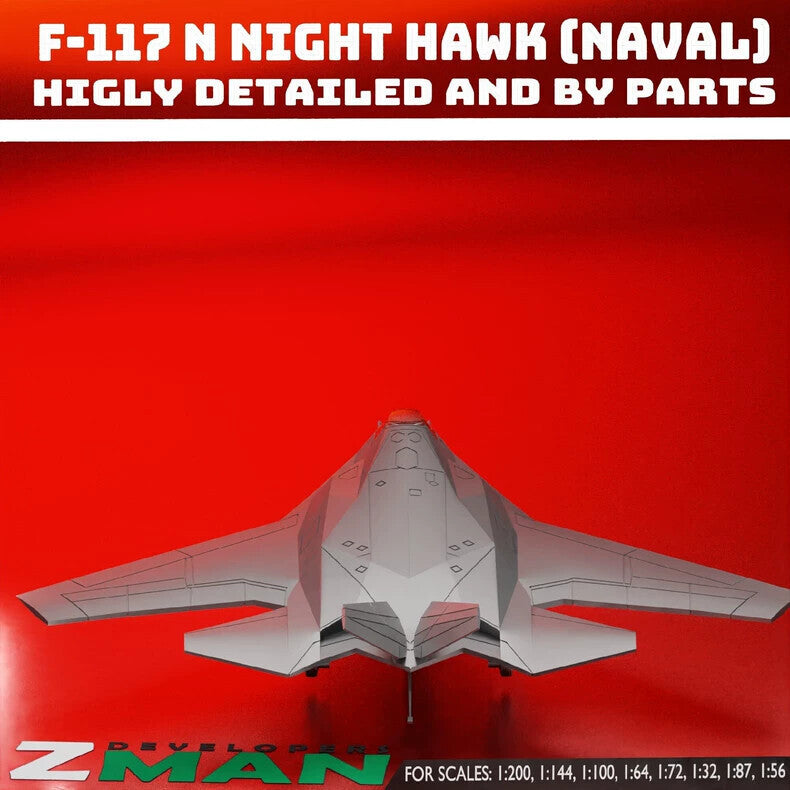 1/144 U.S. Navy-type f117N Nighthawk Stealth Bomber Unpainted Model 3D Printed