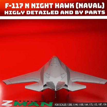 1/144 U.S. Navy-type f117N Nighthawk Stealth Bomber Unpainted Model 3D Printed