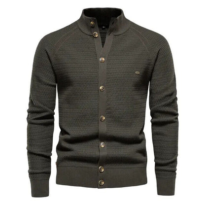 Winter Fashion Mens Cardigan Cotton High Quality Button Mock Neck Men's Sweater