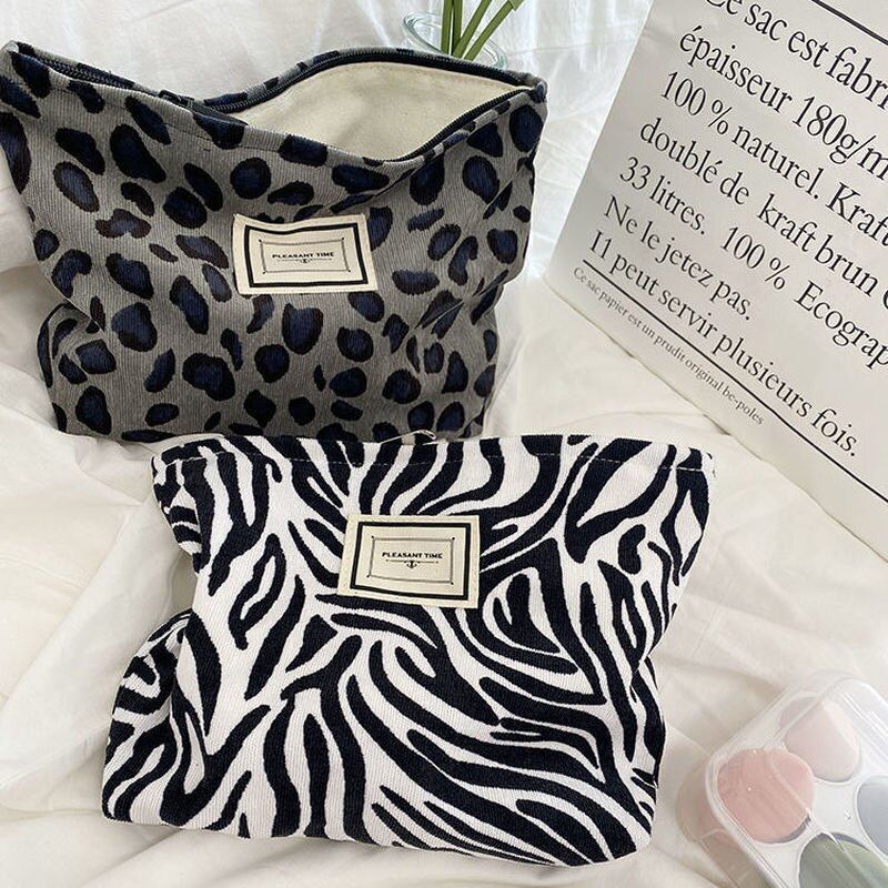 Flowers Print Cosmetic Bag Canvas Washing Bag Large Travel Make Up Storage Bags
