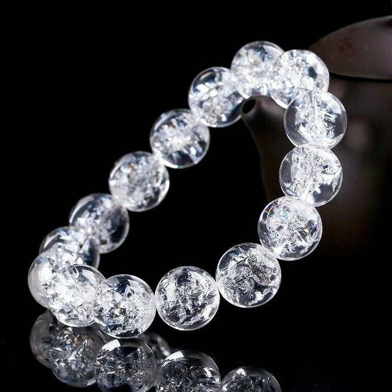 14mm Natural Himalaya Rock Crystal Women White Quartz Round Beads Bracelet