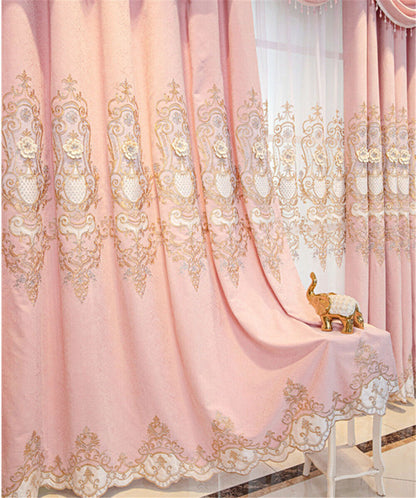 Luxury European 3D Floral Embroidery Blackout Curtain for Living Room 1 Panel