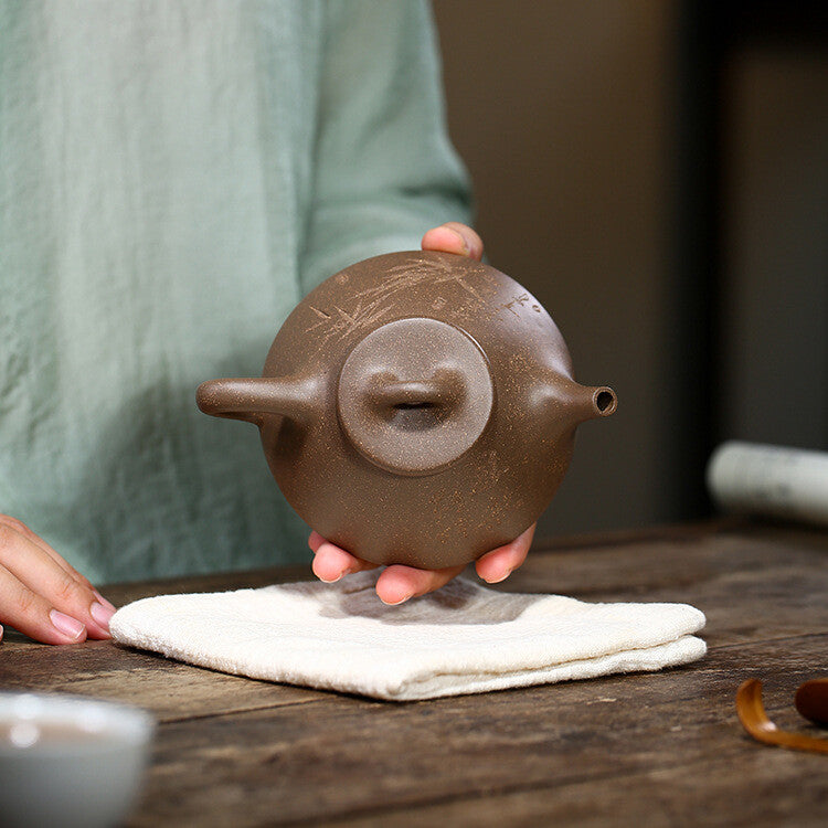 Bamboo Carved Handmade Tea Pot Real Yixing Zisha Clay Pot Tea Shipiao Pot Marked