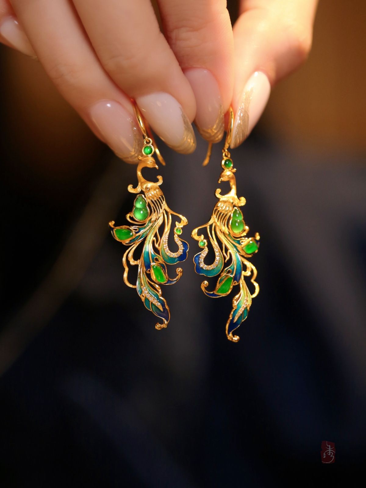 Original New Chinese Phoenix Earrings Agate Gourd Enamel National Style Drops