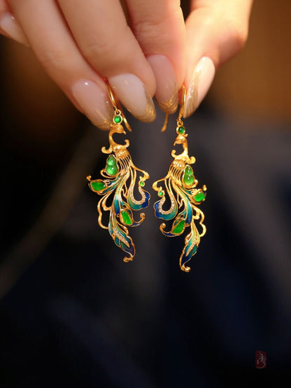 Original New Chinese Phoenix Earrings Agate Gourd Enamel National Style Drops