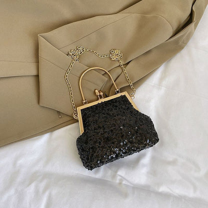 Clutch Bag Silver Sequin Chain Shoulder Crossbody Bags Handbag Purse 21*16*6 CM