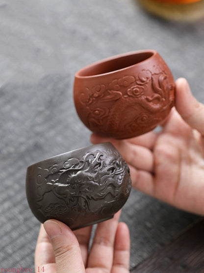 Chinese Hand Carving Purple Clay Teacup Tea Bowl Cup Traditional Zisha Tea Cup