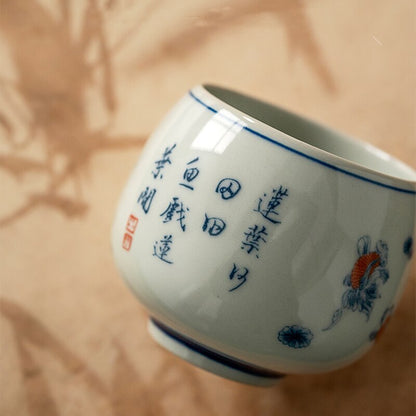 Antique Chinese Lotus Vintage Tea Cup Ceramic Cask Cup Teacup Teaware