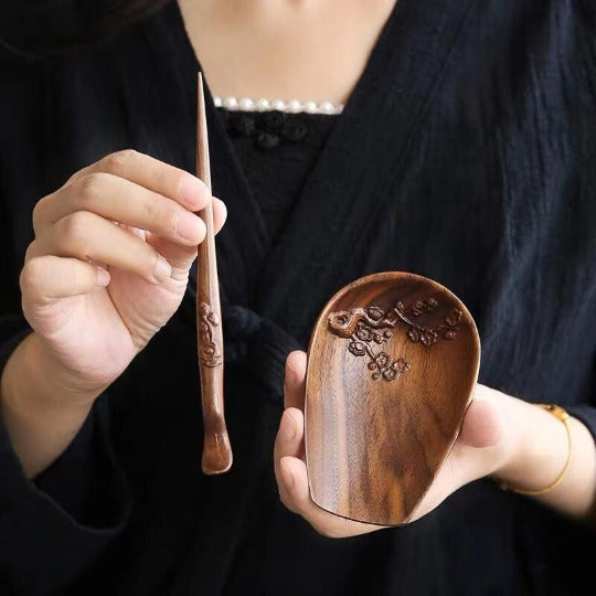 Walnut Wood Tea Spoon Handmade Plum Blossom Tea Scoop Tea Accessories