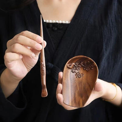 Walnut Wood Tea Spoon Handmade Plum Blossom Tea Scoop Tea Accessories