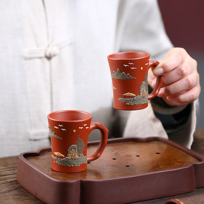 Original Ore Real Yixing Zisha Dahongpao Clay Teacup With Handle Mountain Relief