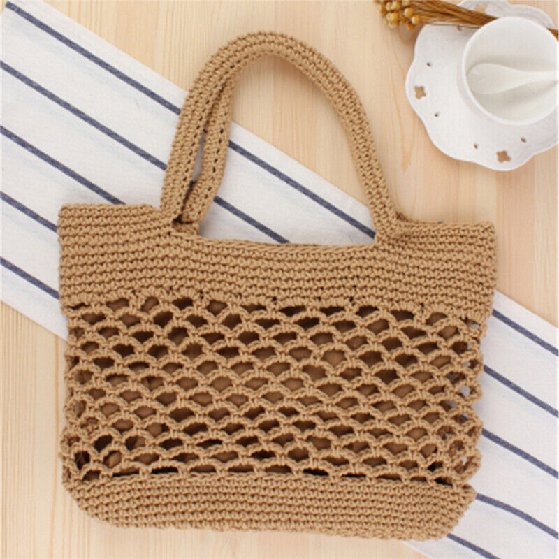 New Portable Foldable Beach Bag for Women Crochet Straw Bag Summer Tote Handbag