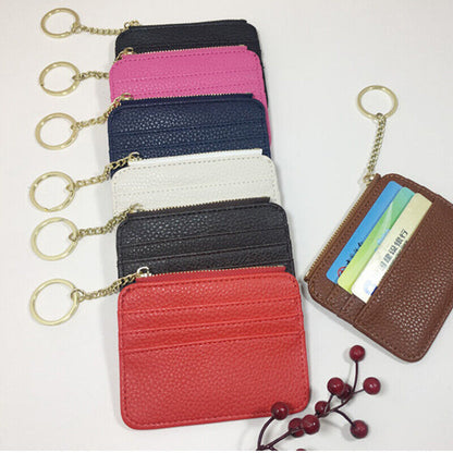 PU Leather Zipper Card Bag ID Card Slot Card Bag Coin Purse Card Case Portable