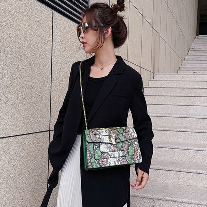 Snake Print Leather Shoulder Bag Handbag Crossbody Bags Square Purse 27*18*7 CM
