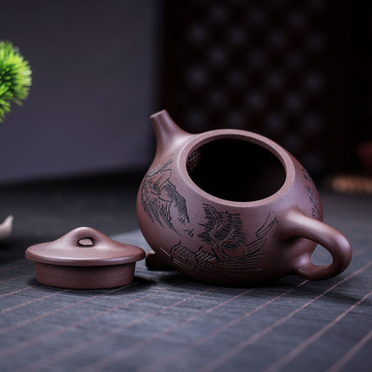 Handmade Carved Tea Pot Real Yixing Zisha Clay Shipiao Pot Ball Shaped Holes New