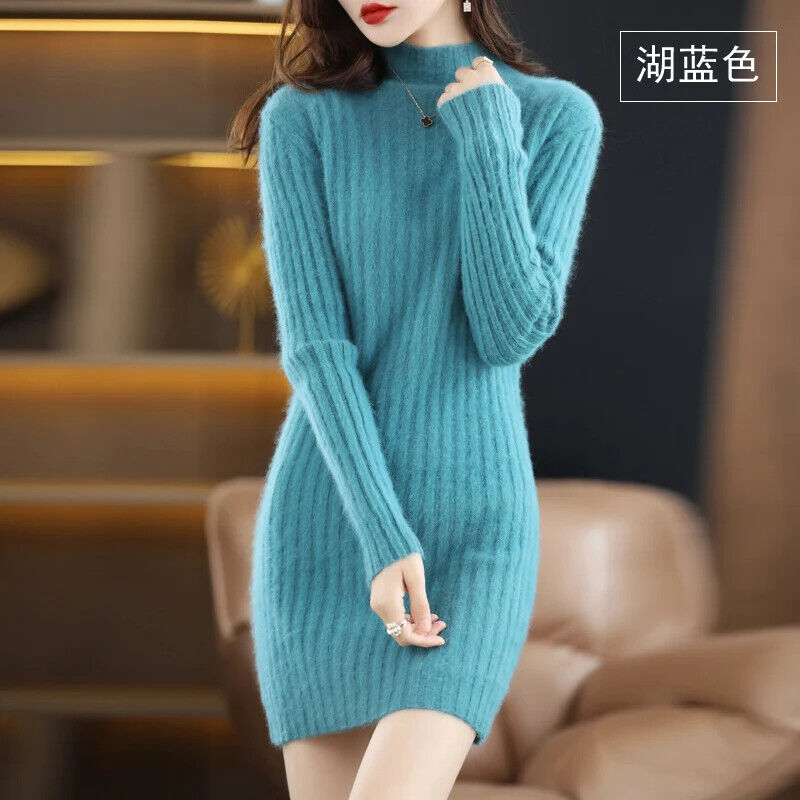 Women's 100% Pure Mink Cashmere Sweater Mink Fleece Dress Sweater Long