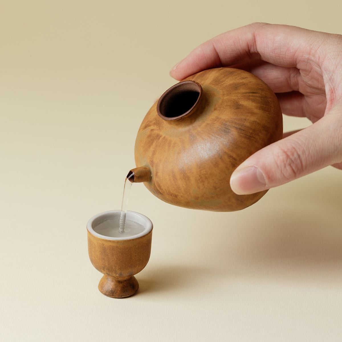 Rustic Ceramic Sake Set 150ml - Pot & Cup For Single Serving