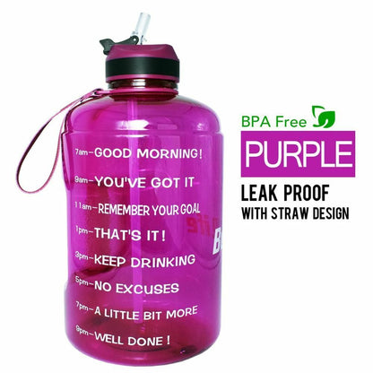 Water Bottle 1 Gallon Straw Clear Plastic Drinking Bottles Big GYM Jug Cup BPA