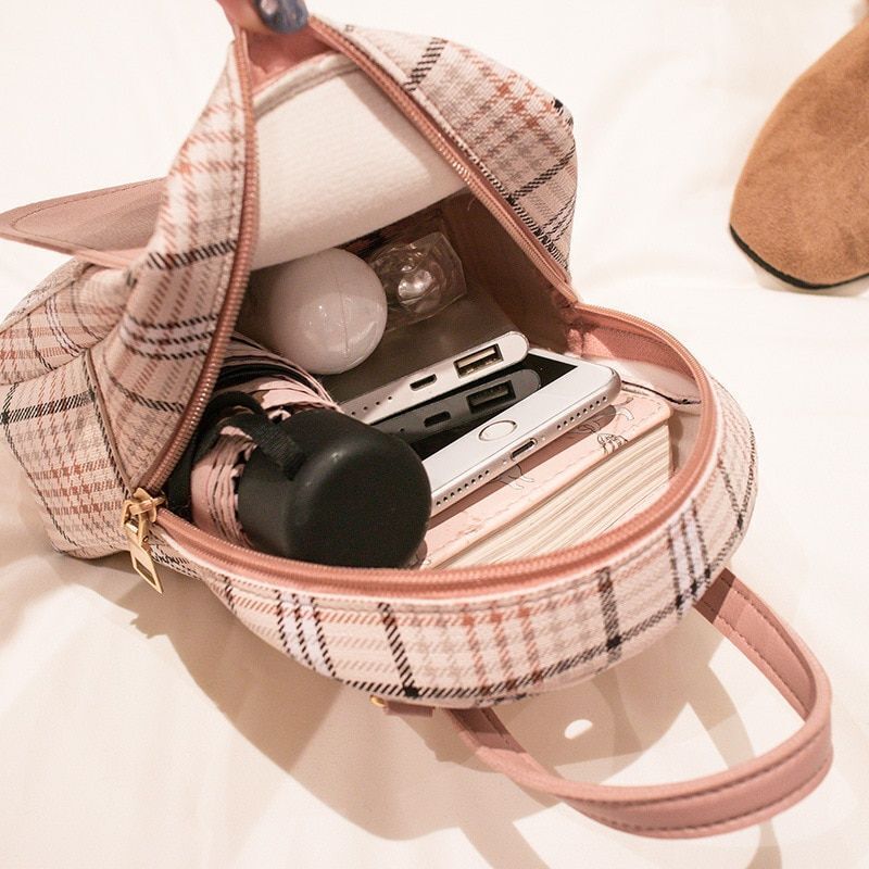 Mini Backpack Crossbody Bag Plaid Shoulder Phone Purses Polyester 20L 16*6*21 CM