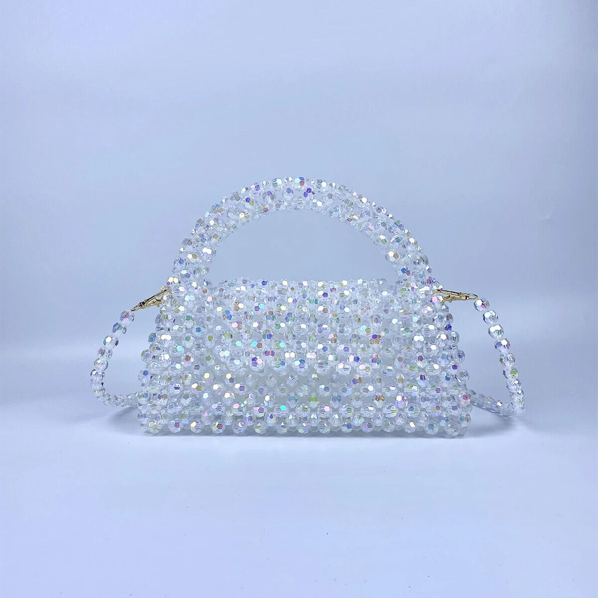 Beaded Knitted Pillow Type Handheld Crossbody Dual Purpose Acrylic Bag