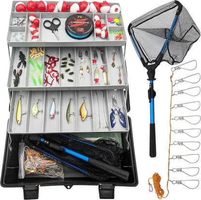 Deluxe Fishing Starter Set w/ Collapsible Net, Fishing Line, Bobbers, Lures, etc