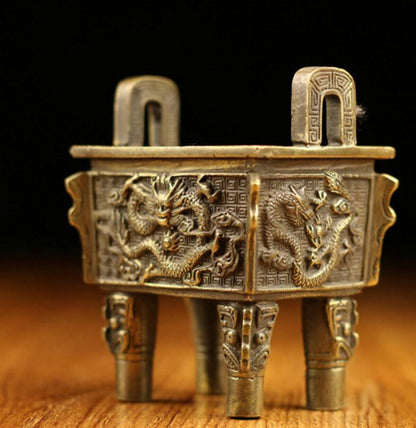 Copper Statue Furnace Pure Longding Censer Aromatherapy Furnace Antiqu Collect