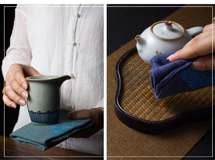 Tea Towel Cotton Yarn Absorbent Towel Tea Accessories Embroidered Double Layers