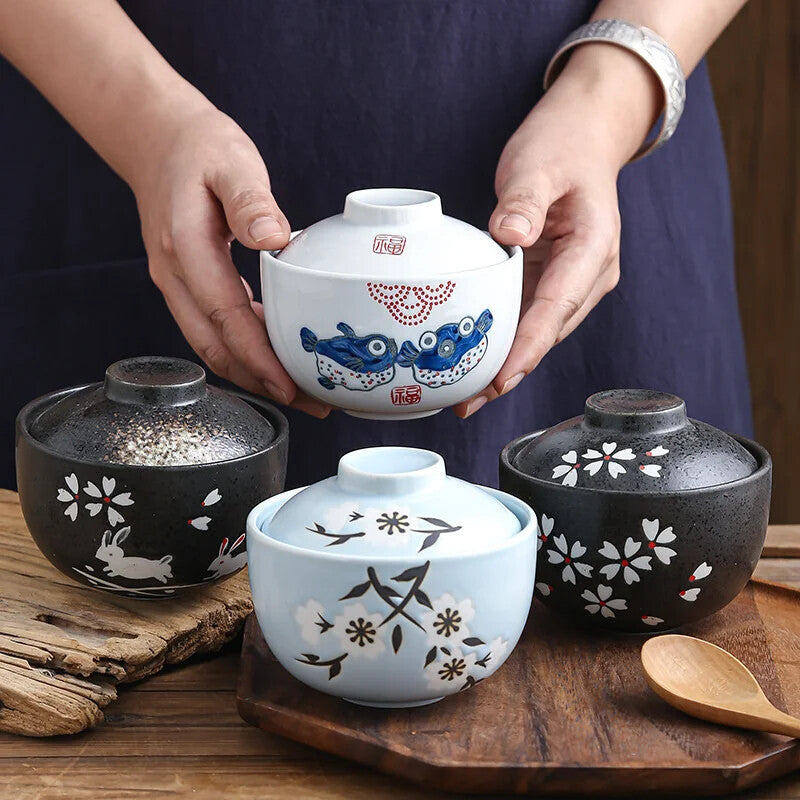 Japanese Ceramic 4.25 Inch Stew Pot Lid Steam Soup Bowl Steaming Cup Slow Cooker -