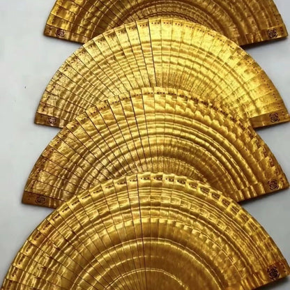 Golden Phoebe Mini Folding Fan 100% Handmade Water Ripple Suzhou Style