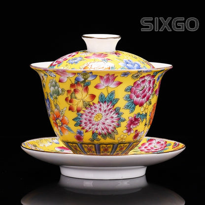200ML Chinese Porcelain Gaiwan Color Enamel Cover Bowl Handmade Tea Teaware