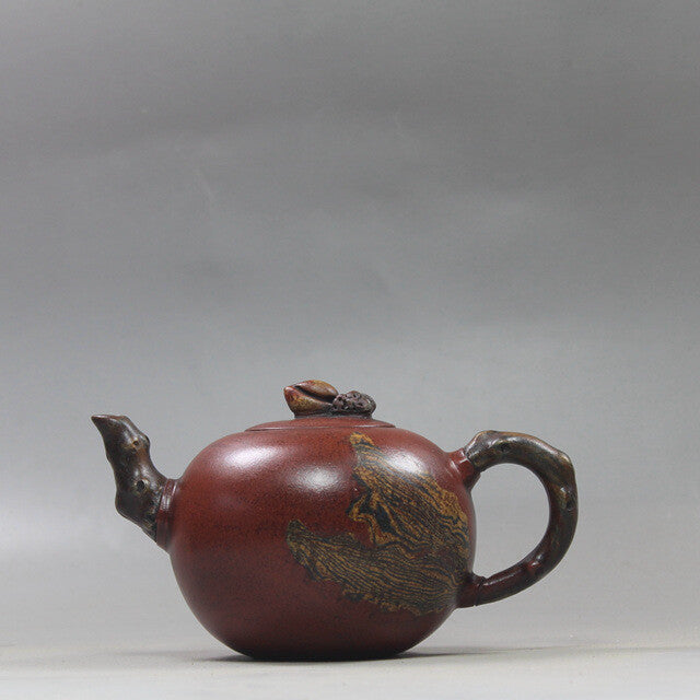 4.9”China Yixing Zisha Pottery Plain Cement Purple Clay Handmade 180ML Teapot