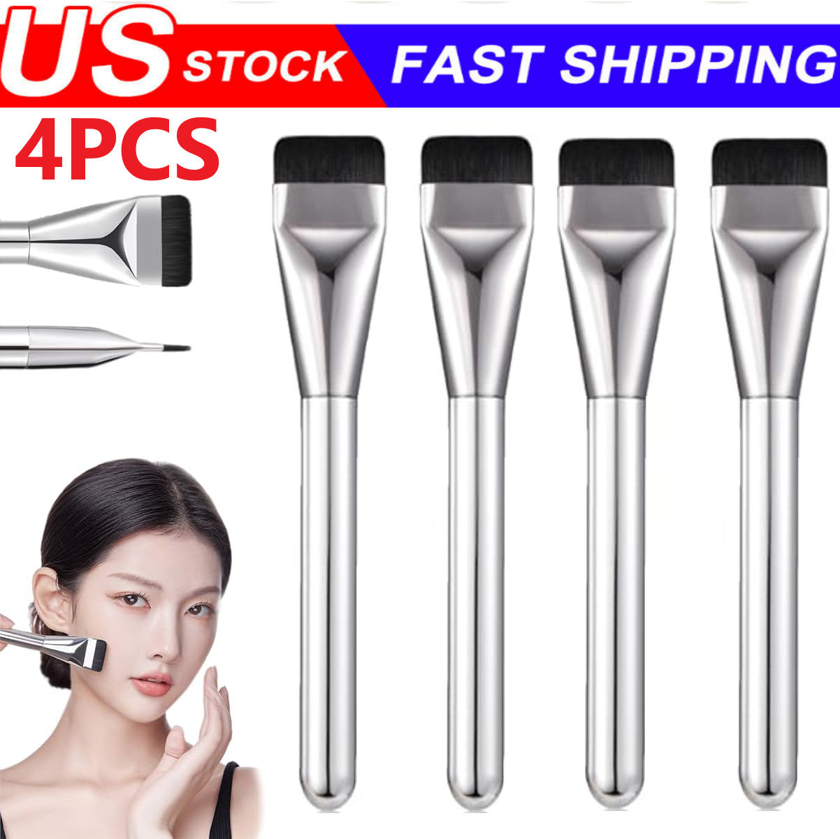 4PCS Flat Foundation Brush Set - Ultra Thin Blade for Liquid Makeup Blending