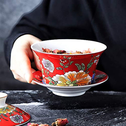 Kung Fu Tea Cup and Saucer with Lid Chinese Traditional Gaiwan Sancai Tea Bowl