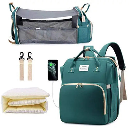 3-in-1 Baby Travel Diaper Bag with Foldable Bed