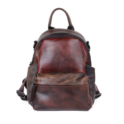 Cowhide Retro Style Genuine Leather Backpack Small School Knapsack Bag 20L Brown