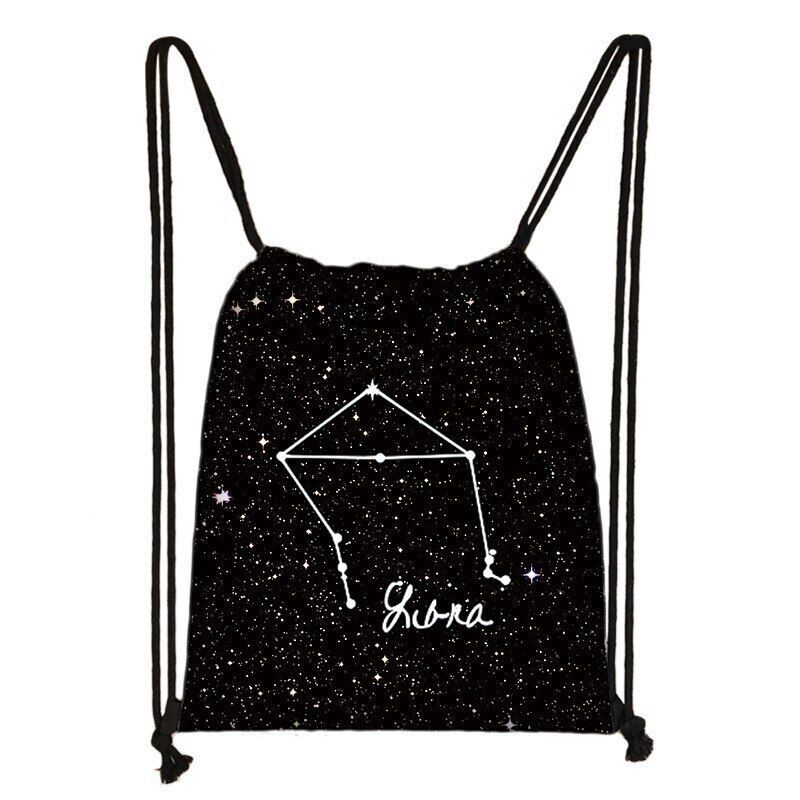 Zodiac Sign Purse Backpack Galaxy Drawstring Bag Rucksack Storage Bag Travelling