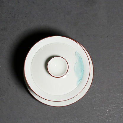porcelain tea brewer gaiwan handpainted San Cai bowl with saucer 150cc tureen