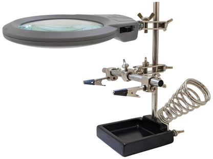 Helping Hand Project Holder with 2x Magnifier and LED Lights, Sturdy Iron Base
