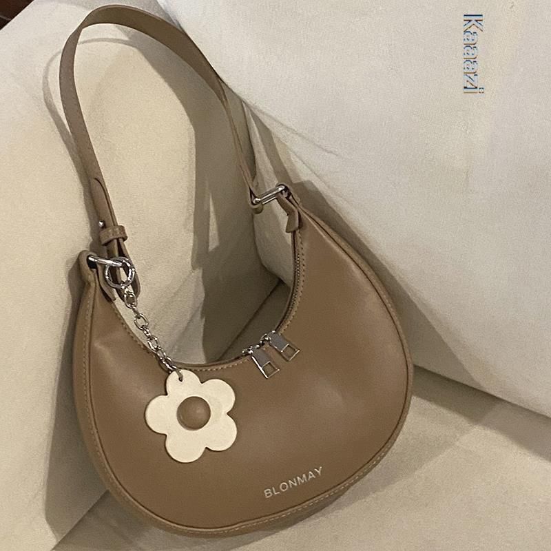 Synthetic Leather Handbag Purses Vintage Zipper Half Moon Crescent Shoulder Bags