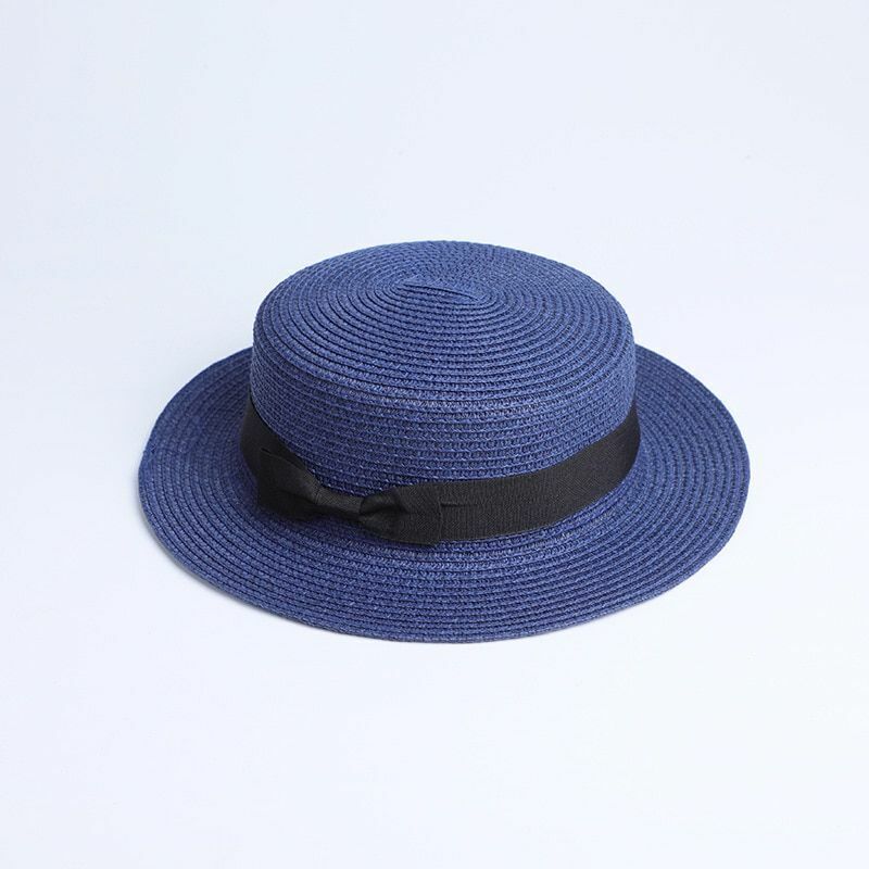 Hats Sun Flat Straw Boater Girls Bow Summer Women Kid Beach Casual Adult Autumn