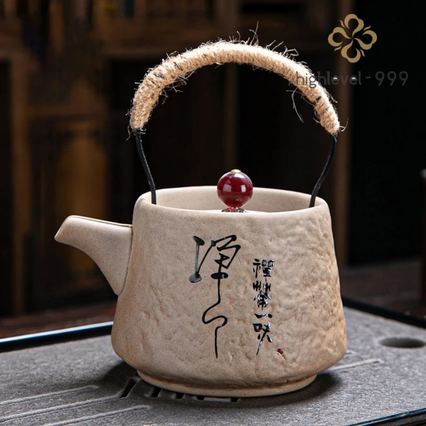 Retro Japanese Kungfu Teapot Ceramic 400ml 13.5oz Beige Tea Pot