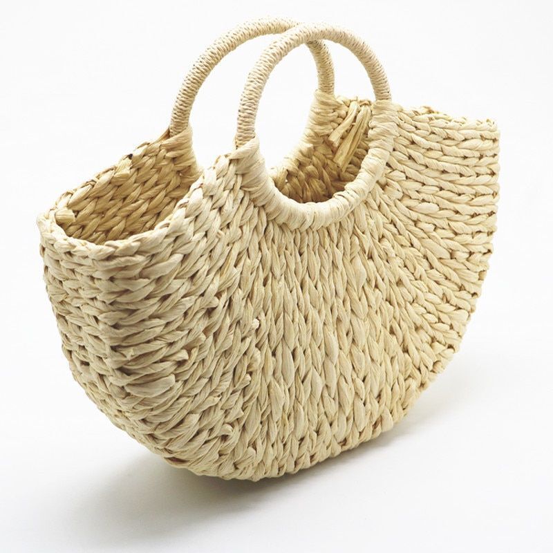 Handmade Bag Beach Weaving Paper Straw Bag Wrapped Beach Bag Moon Shaped Bag 1PC