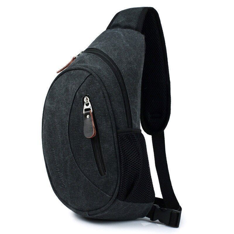 Men Canvas Small Sling Bag Zipper Outdoor Military Waist Pack Sling Chest Bag