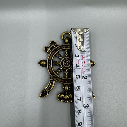 Solid Brass Dharma Wheel Pendant Nanhai Putuo Tibetan Amulet 7cm