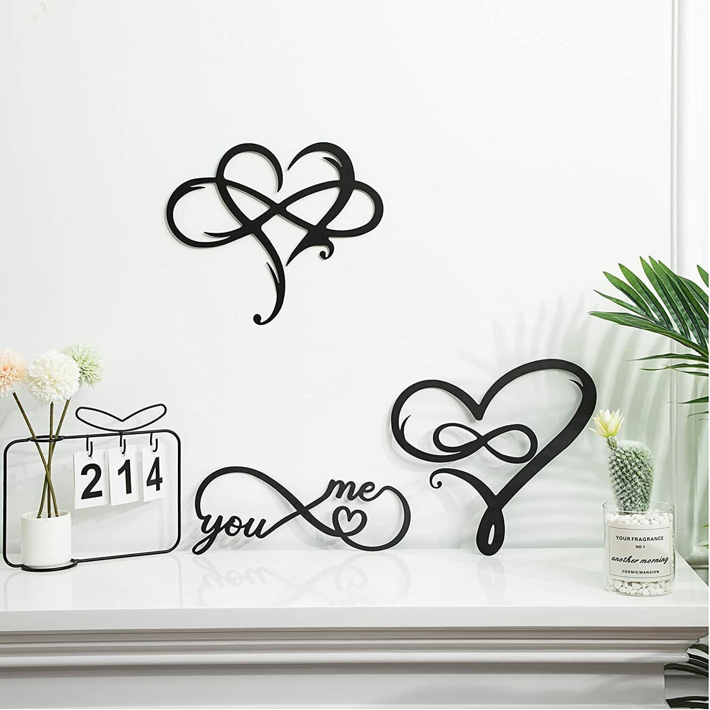 3 Pieces Infinity Heart Wall Decor Love Wall Metal Sign Heart Shaped Wall Art