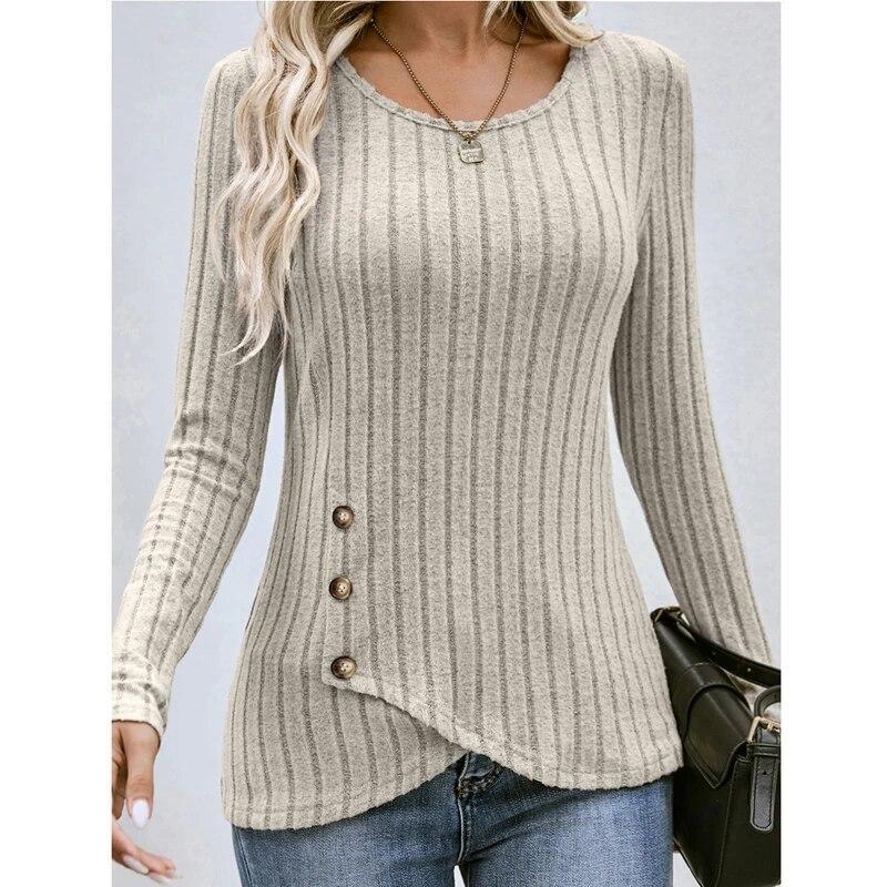 US Womens Long Sleeve T Shirt Blouse Ladies Autumn Plain Pullover Tops Plus Size
