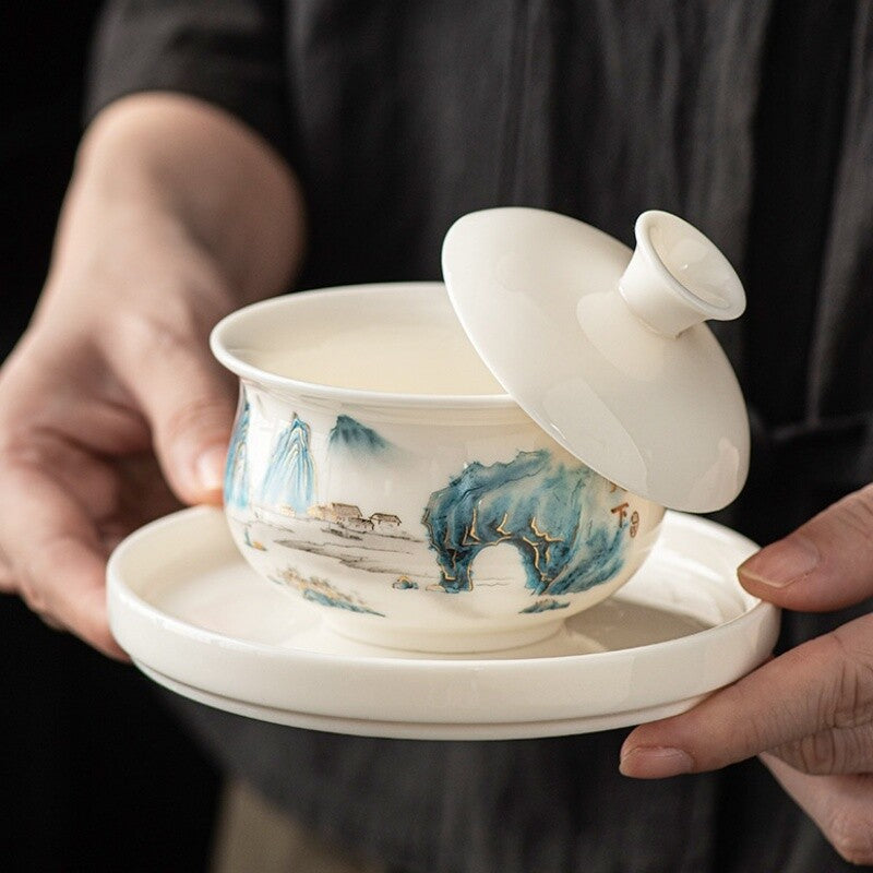 Ceramic Gaiwan For Tea Tureen Teaware Cup Chinese Tea Bowls Jade White Porcelain