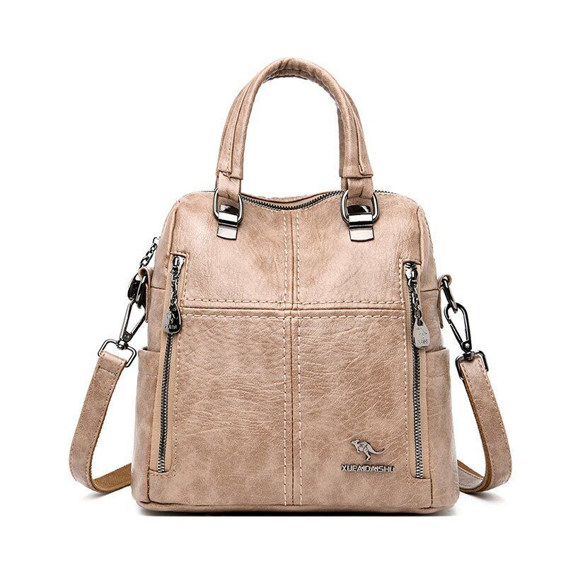 High Quality Leather Backpack Shoulder Bags Multifunction Travel School Bag 1 PC