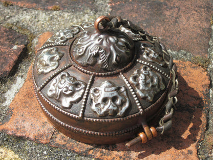 New 3" TIBETAN MEDITATION TINGSHA W/ 3.5" COPPER CASE 8 LUCKY SYMBOLS