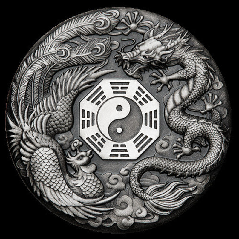 Dragon Tiger Silver Coin Silver Plated 40mm Collectible Sourvenir Coins